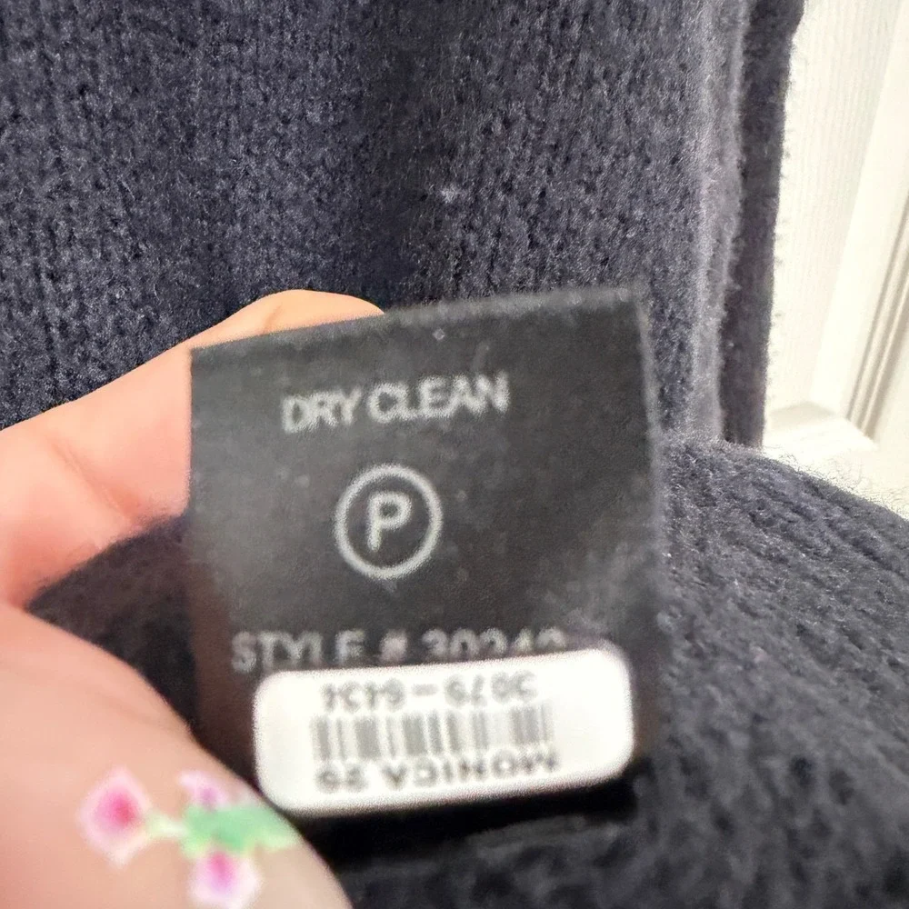 360 Cashmere Monica Sweater Navy Blue 100% Cashmere Mock Neck Ladder Back Small‎